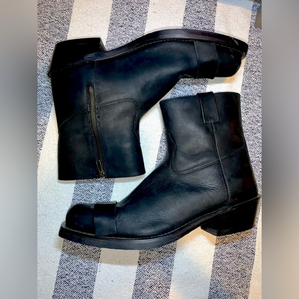 NWOT Mens Black Old West Leather Biker Cowboy Zip Up  Boots